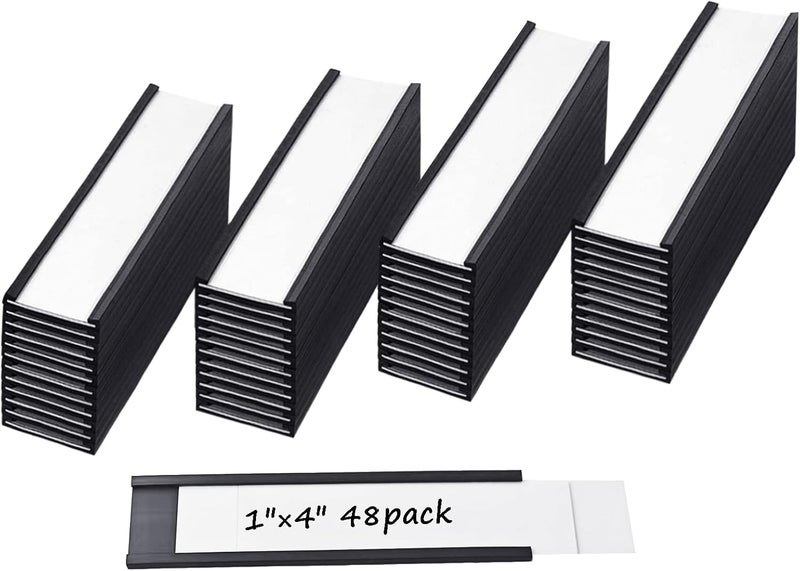 EDSRDUS 48 Pack 1" × 4" C Channel Magnetic Label Holders for Metal Racks Shelves Tool Box Drawers Magnetic File Cabinet Labels - Image 1
